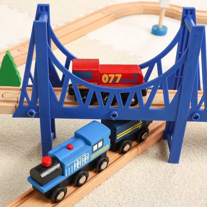 CHILDRENS LE COOL SMALL TRAIN TRACK MOUNTAIN SET LARGE BUILDING BLOCK TOY WOODEN BOY AND GIRL MODEL CAR COMPATIBLE BRIO