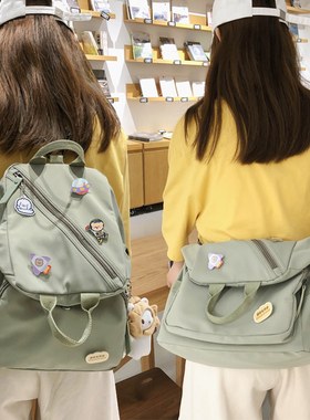 多用双肩包2025新款大容量斜跨包女韩版百搭高中大学生古着感书包