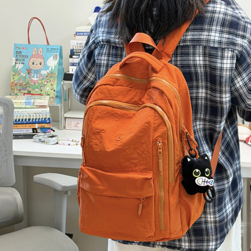 户外轻量化简约双肩包女大容量多层纯色书包女大学生旅游电脑背包