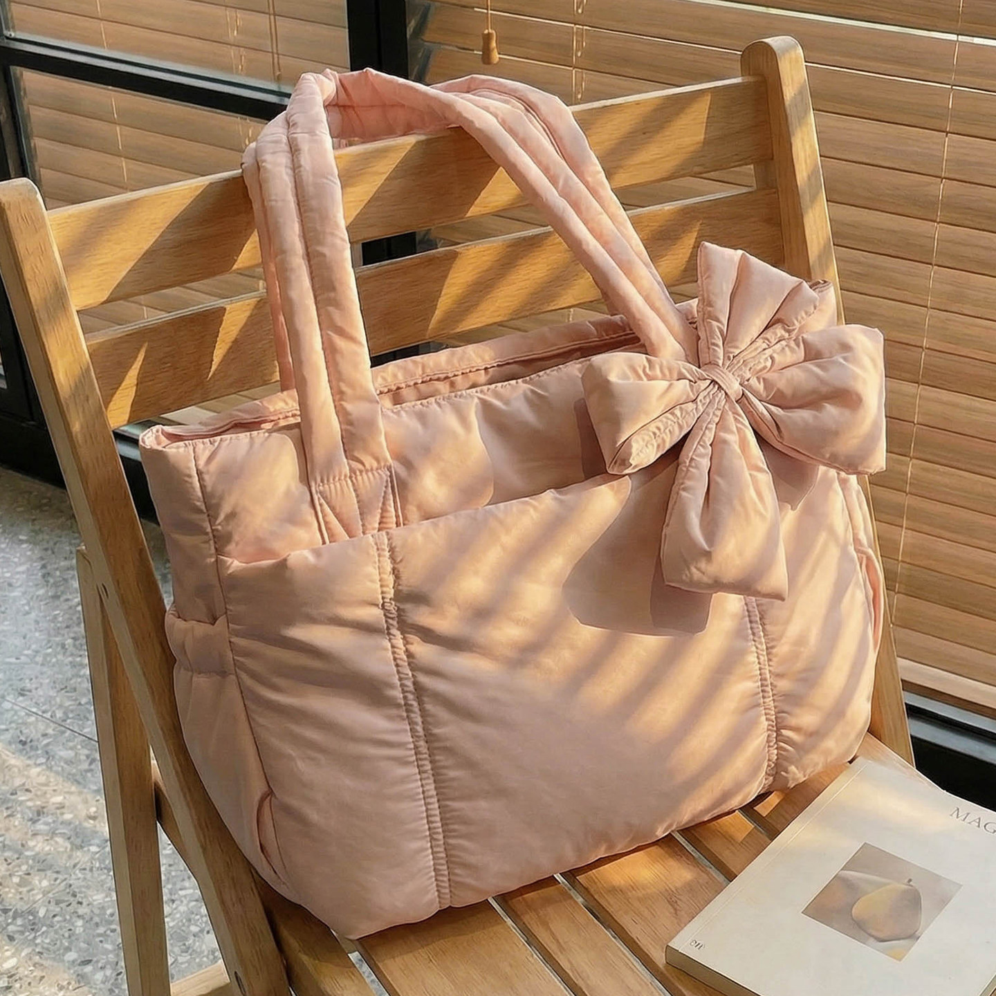 蝴蝶结棉服托特包女纯色百搭腋下单肩包女士大容量通勤手提电脑包