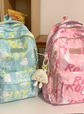 新品高颜值涂鸦印花书包女初中高中大学生2025新款大容量双肩背包