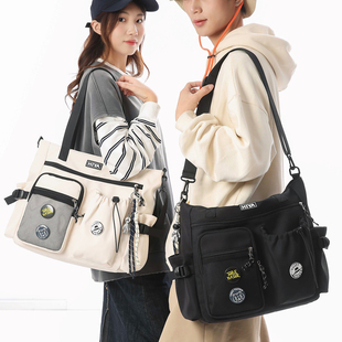 工装风大容量托特包男初中大学生上课手提单肩包女干湿分离斜挎包