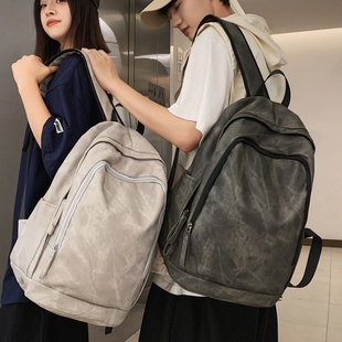 韩系大容量PU皮质书包男大学生双肩包设计感小众初中高中生背包女