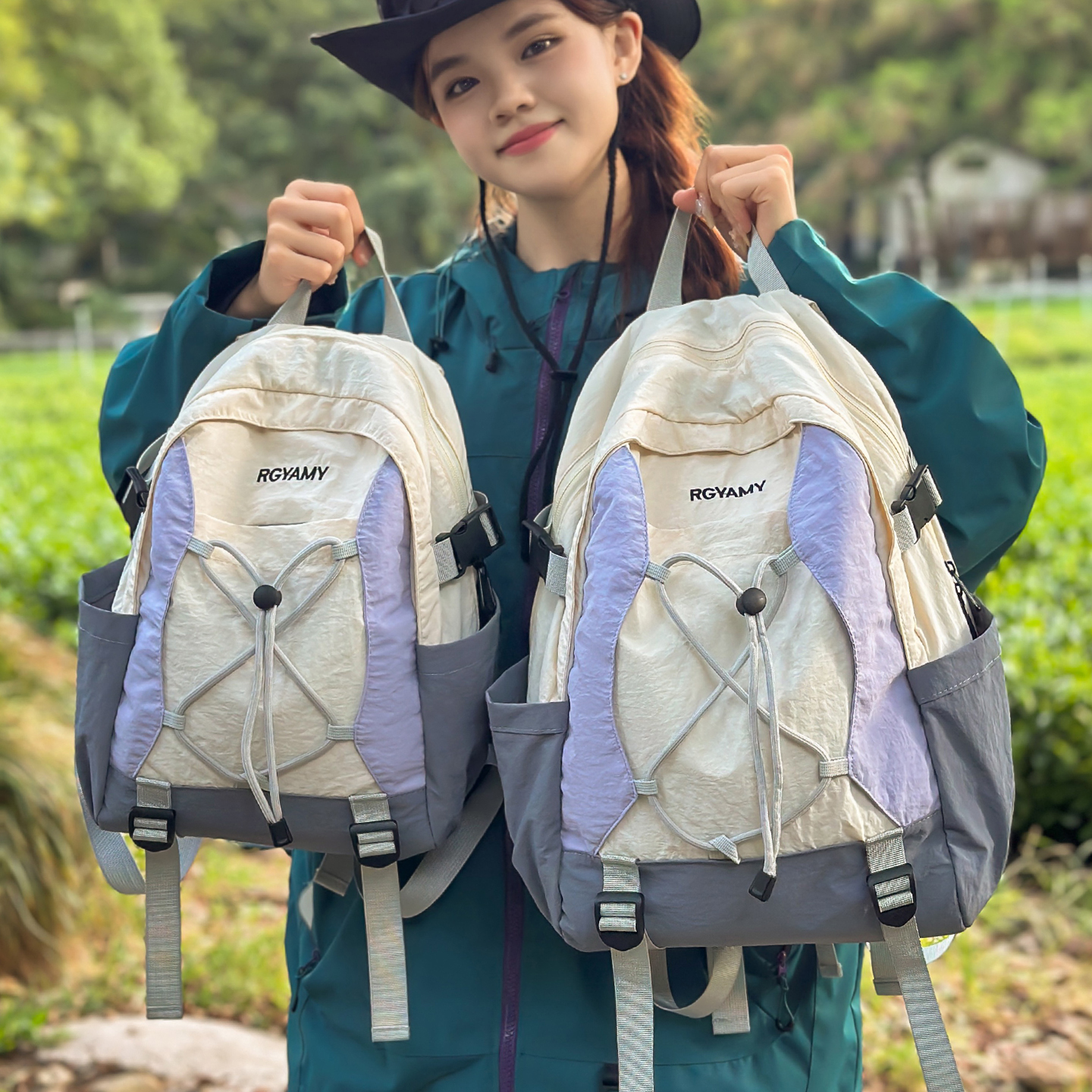 户外撞色轻便登山包徒步旅行包轻量化防泼水小双肩包男书包电脑包