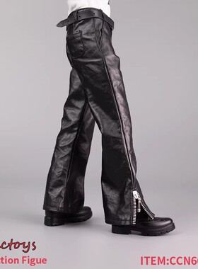 现货 CCN6020 1/6男女款微喇皮裤 时尚潮流皮裤 拉链皮裤