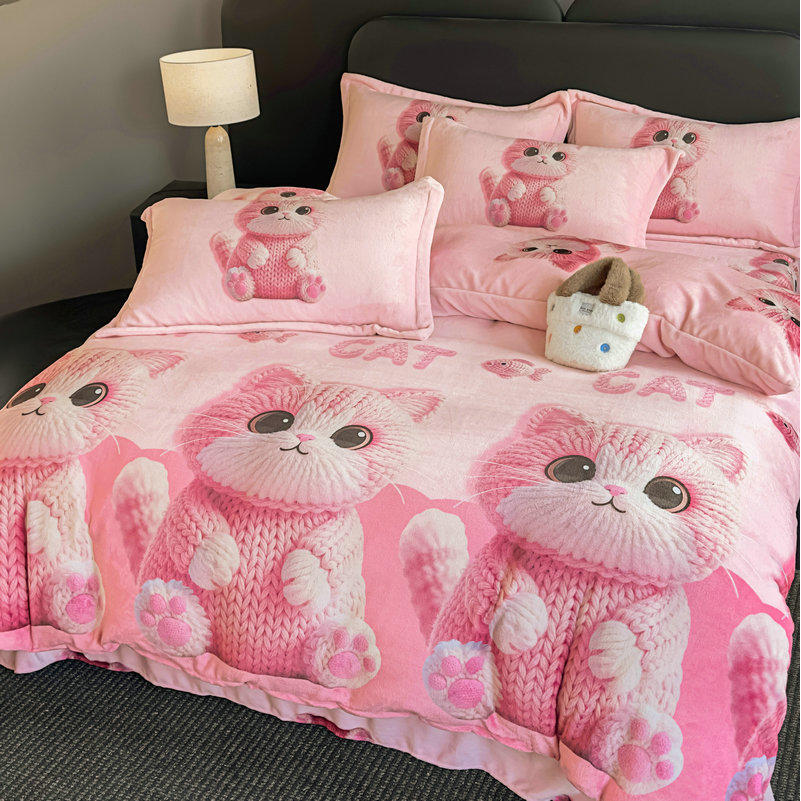 粉小喵2025新款6-8斤宝宝绒数码5D牛奶绒四件套单人三件套