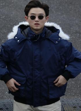 2024新款潮牌weather free男士冬季毛领连帽保暖棉服