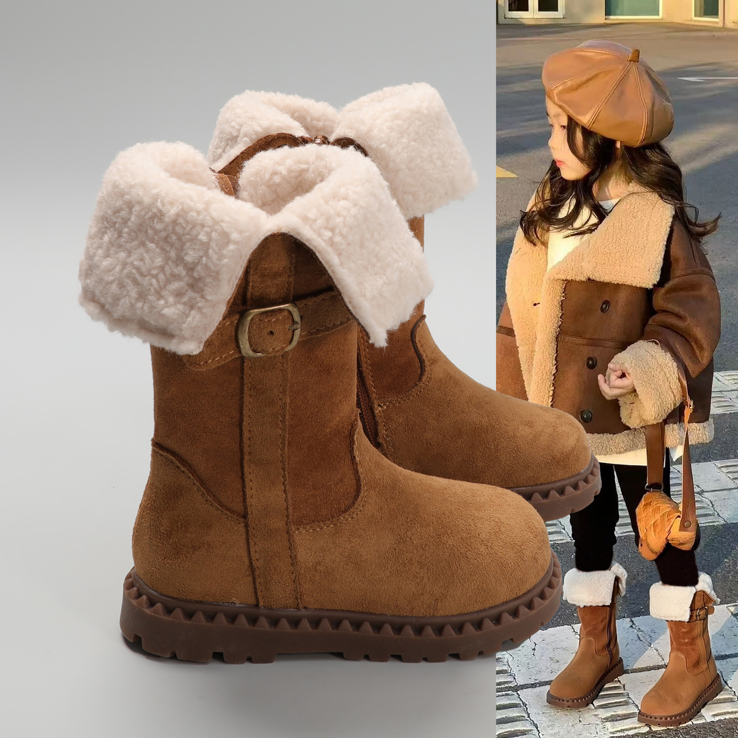 2025新款儿童翻边雪地靴女冬季加绒加厚保暖棉靴防滑女童二棉棉鞋,童鞋/婴儿鞋/亲子鞋,棉靴,淘宝优惠券,粉丝福利购,淘宝优惠卷