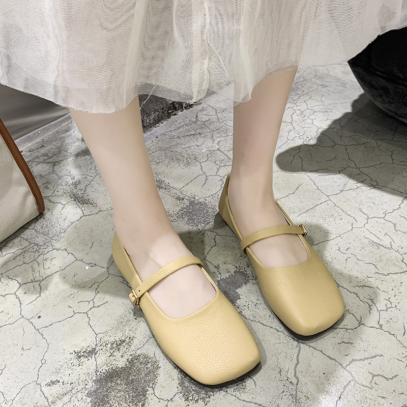 复古文艺方头玛丽珍鞋女2022年春夏软底仙女平底温柔风豆豆单鞋女