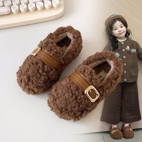 女童冬季加绒大棉百搭男童毛毛鞋