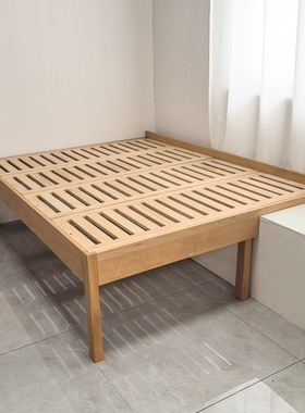 实木飘窗床 小户型榻榻米床架衔接飘窗 榉木床可定制尺寸窗台床