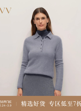 OVV2025秋冬新款女装POLO领蓬松柔软马海毛长袖针织衫