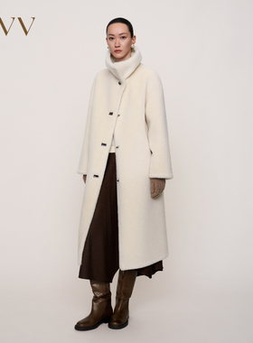 OVV秋冬新款女装羊毛毛绒感单排扣大翻领中长款皮草大衣