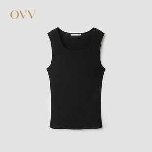 OVV2025秋冬新款 背心 女装 优雅方领设计别致时髦桑蚕丝针织无袖