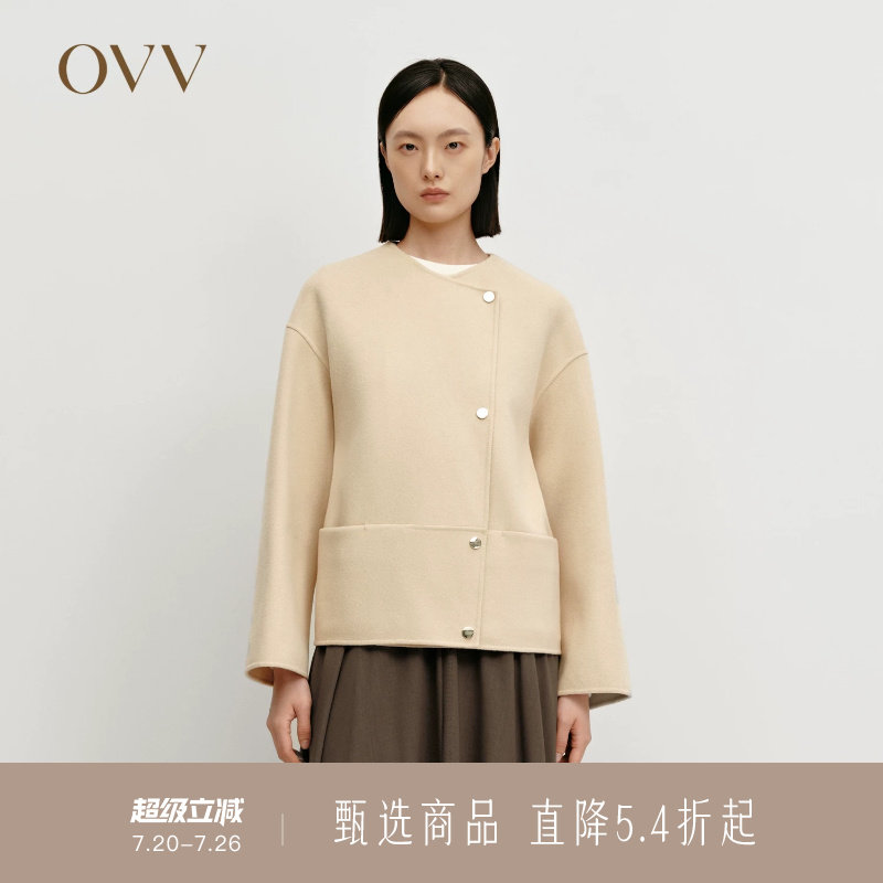 OVV秋冬热卖女装小圆领宽松羊毛双面呢夹克休闲外套