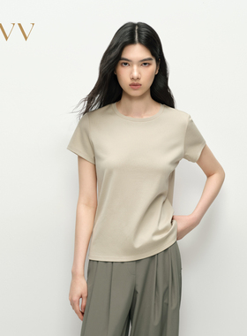 OVV2025春夏新款女装淡人舒适棉质基础简约圆领休闲短袖T恤