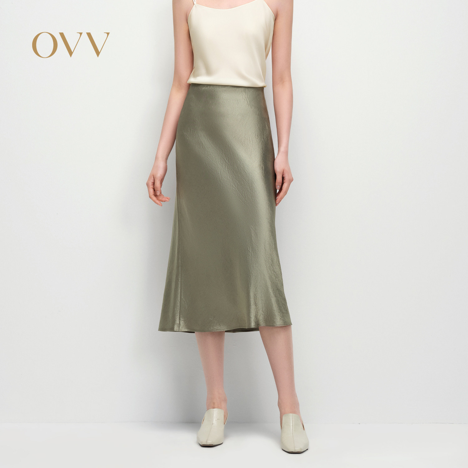 OVV2025春夏新款女装淡人醋酸面料斜纹缎面简约舒适直筒半身裙,女装/女士精品,半身裙,淘宝优惠券,粉丝福利购,淘宝优惠卷