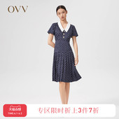 【波点印花】OVV春夏热卖女装复古高腰A字短袖连衣裙