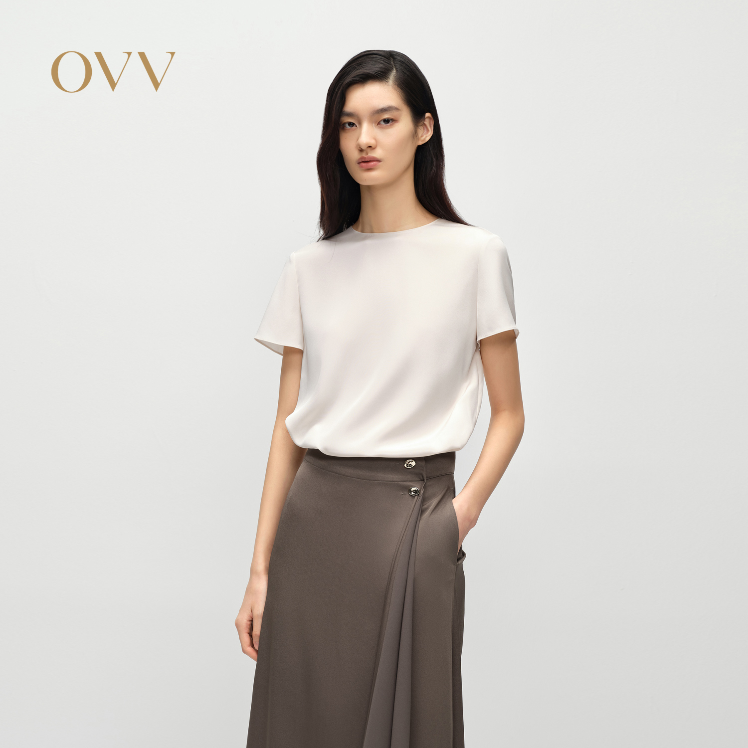 【重磅真丝】OVV2025春夏新款女装淡人22MM弹力重绉短袖T