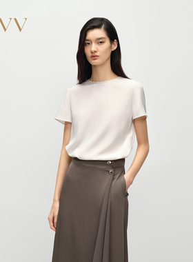 【重磅真丝】OVV2025春夏新款女装淡人22MM弹力重绉短袖T恤上衣