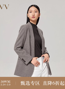 OVV秋冬水洗羊毛咖色千鸟格单件西服
