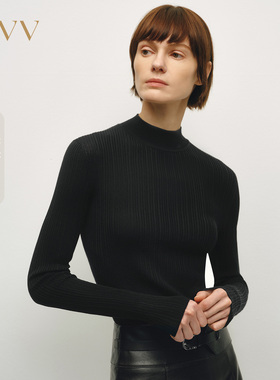 【黄金羊毛】OVV春夏热卖女无缝坑条经典半高领长袖针织衫