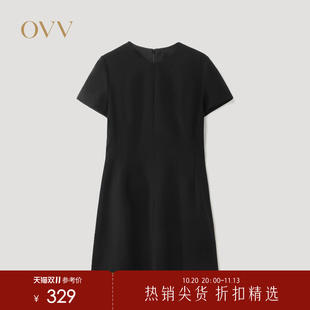 OVV2026秋冬新款女装简约圆领短袖连衣裙休闲小黑裙