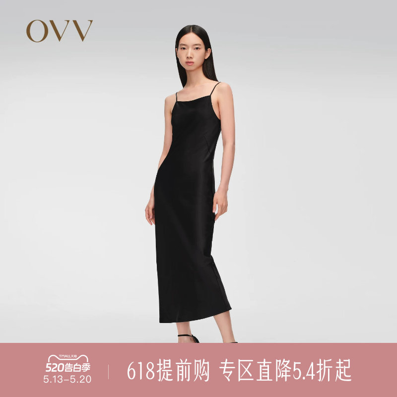 【四季通勤】OVV春夏热卖女装经典斜裁吊带小黑裙连衣裙