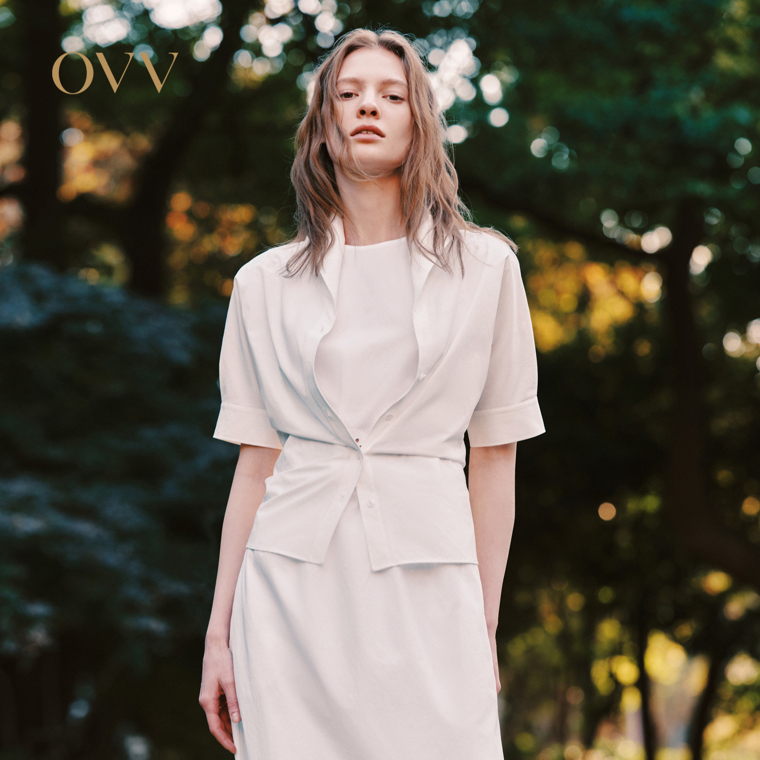 OVV2026春夏新款女装简约高级舒适优雅通勤短袖休闲衬衫