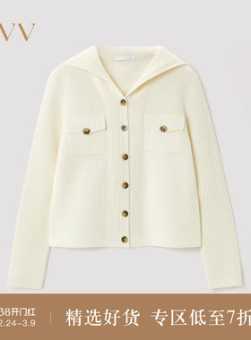 OVV2025秋冬新款女装经典优雅海军领羊毛休闲长袖针织外套