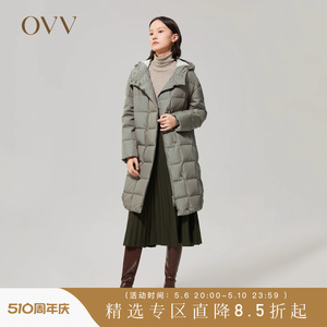 OVV秋冬女装直筒宽松抽绳连帽舒适90鹅绒羽绒服