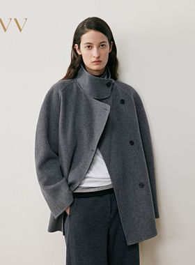 OVV2025秋冬新款女装双面异色立领短款大衣高支羊毛大衣