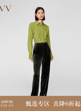 OVV秋冬新款女装丝绒无腰橡筋直筒柔软垂坠休闲通勤长裤