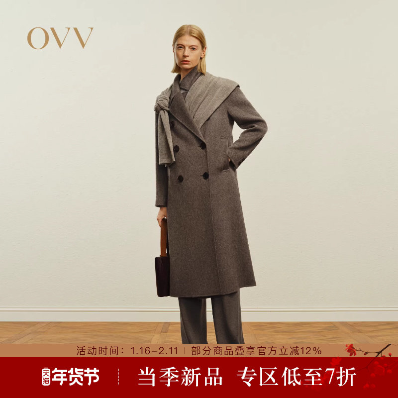 OVV秋冬热卖女装复古平驳领双排扣中长双面呢羊毛大衣,女装/女士精品,毛呢外套,淘宝优惠券,粉丝福利购,淘宝优惠卷