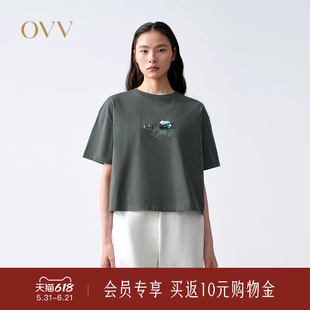 OVV2026春夏新款女装休闲套头圆领舒适棉质童趣短袖T恤