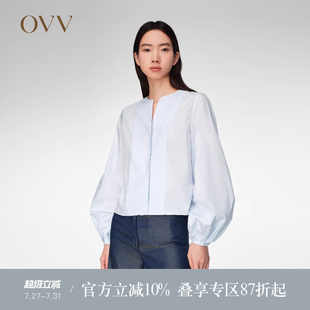 長袖 OVV春夏熱賣 空氣洗匹馬棉雙層門襟燈籠袖 襯衫 女裝