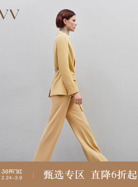 OVV秋冬新款女装针织羊毛不对称系带设计女套装西服外套