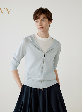 OVV2025春夏新款女装淡人经典连帽运动休闲凉感针织开衫外套