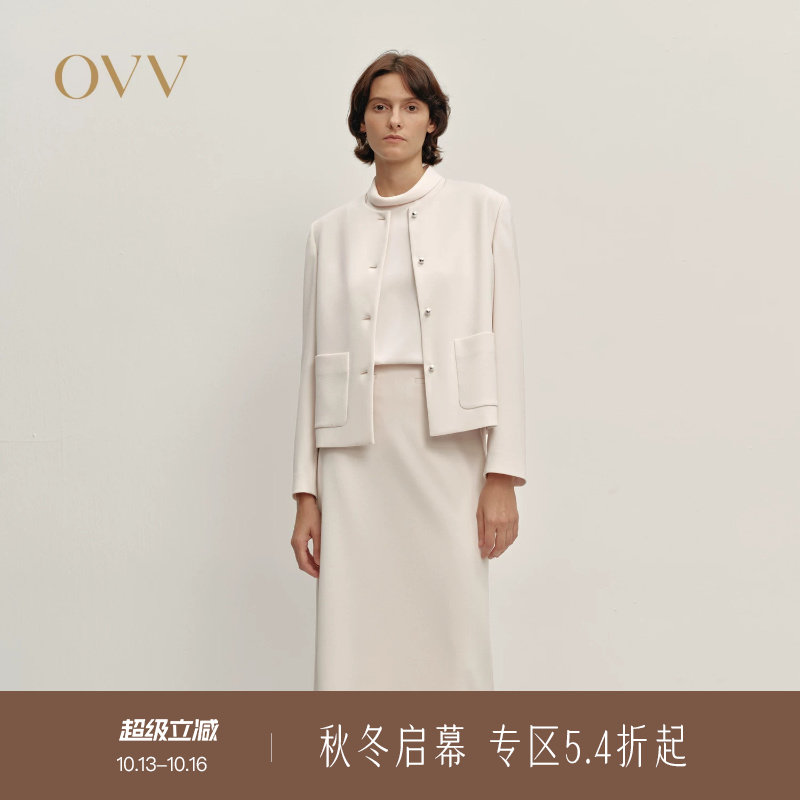 OVV秋冬热卖女装圆领三醋酸直筒夹克外套