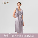 OVV春夏热卖 女装 重磅真丝 20MM缎面绉荡领垂坠连衣裙