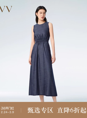 OVV春夏热卖女装舒适镂空设计流苏点缀圆领A字无袖连衣裙