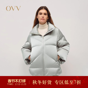 OVV2025秋冬新款女装多色设计缎面高领短款休闲羽绒服