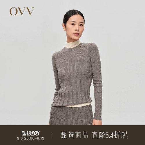 秋冬羊毛长袖针织衫OVV圆领