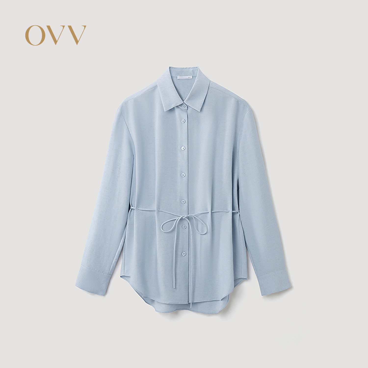 OVV2026秋冬新款女装收腰系带优雅翻领简约长袖休闲衬衫