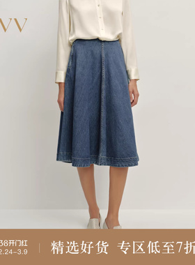OVV2025秋冬新款女装意大利进口面料A字伞裙牛仔半身裙