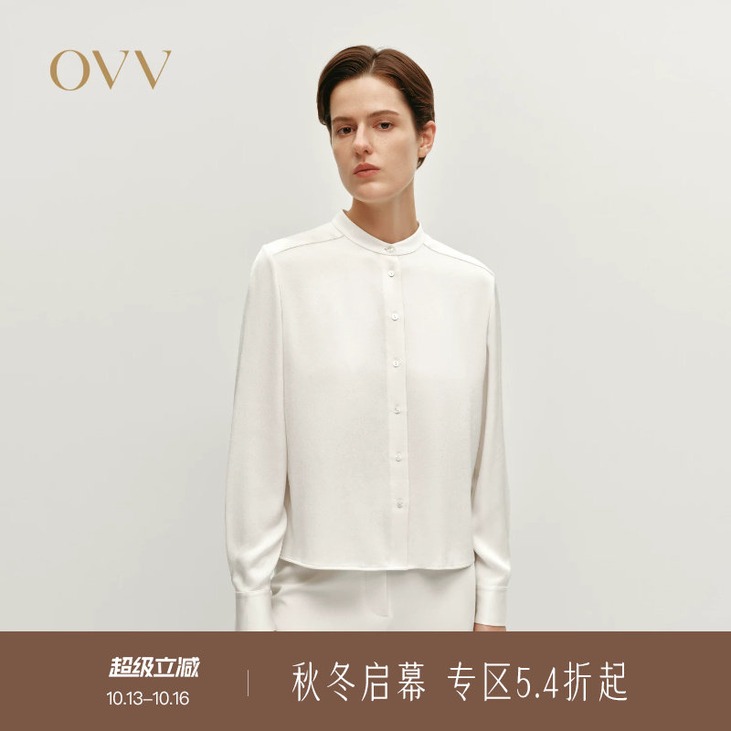【日本进口三醋酸】OVV秋冬热卖女装立领长袖休闲衬衫