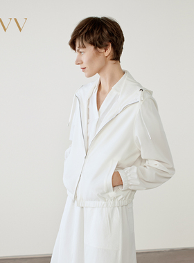 OVV2025春夏新款女装淡人舒适弹力运动风连帽休闲夹克外套