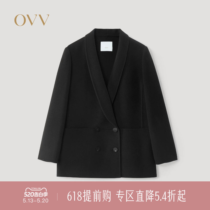 OVV秋冬新款女装青果领双面呢双排扣休闲西装外套