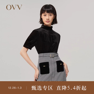 针织衬衫 OVV秋冬女装 日本进口三醋酸丝绒简约复古短袖
