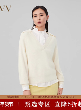 OVV秋冬新款女装保暖羊绒可脱卸翻领休闲优雅长袖针织衫